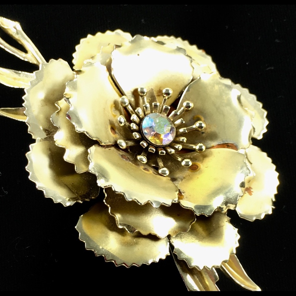 Statement Vintage Coro Pin Brooch Gold Flower AB